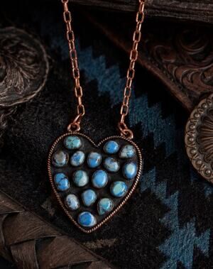 Kingman Large Turquoise Heart in Copper Statement Pendant Necklace